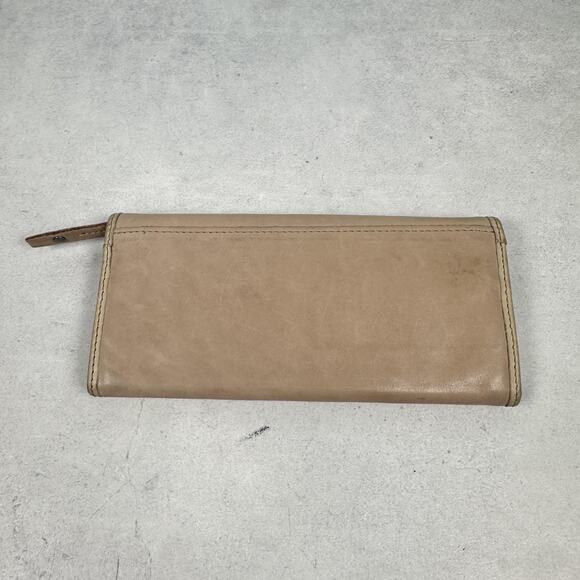 Fossil Wallet Womens Tan Genuine Leather Clutch Organizer Leaf Lining Print - Picture 4 of 9